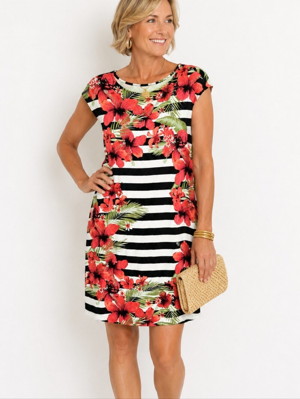 Chico's Stripe And Floral Sleeveless Dress